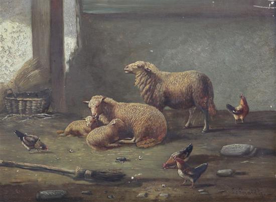 Louis Gerardts (French/Belgian, 19th century) Sheep in pasture and in a yard, 8.5 x 11.75in.